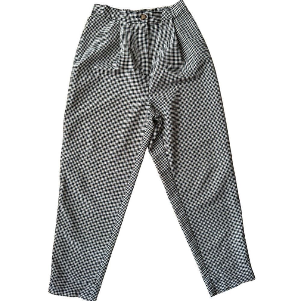 H&M Brown Blue Checkered Print Trousers Pants Slacks Size 4 Office Classic Fall